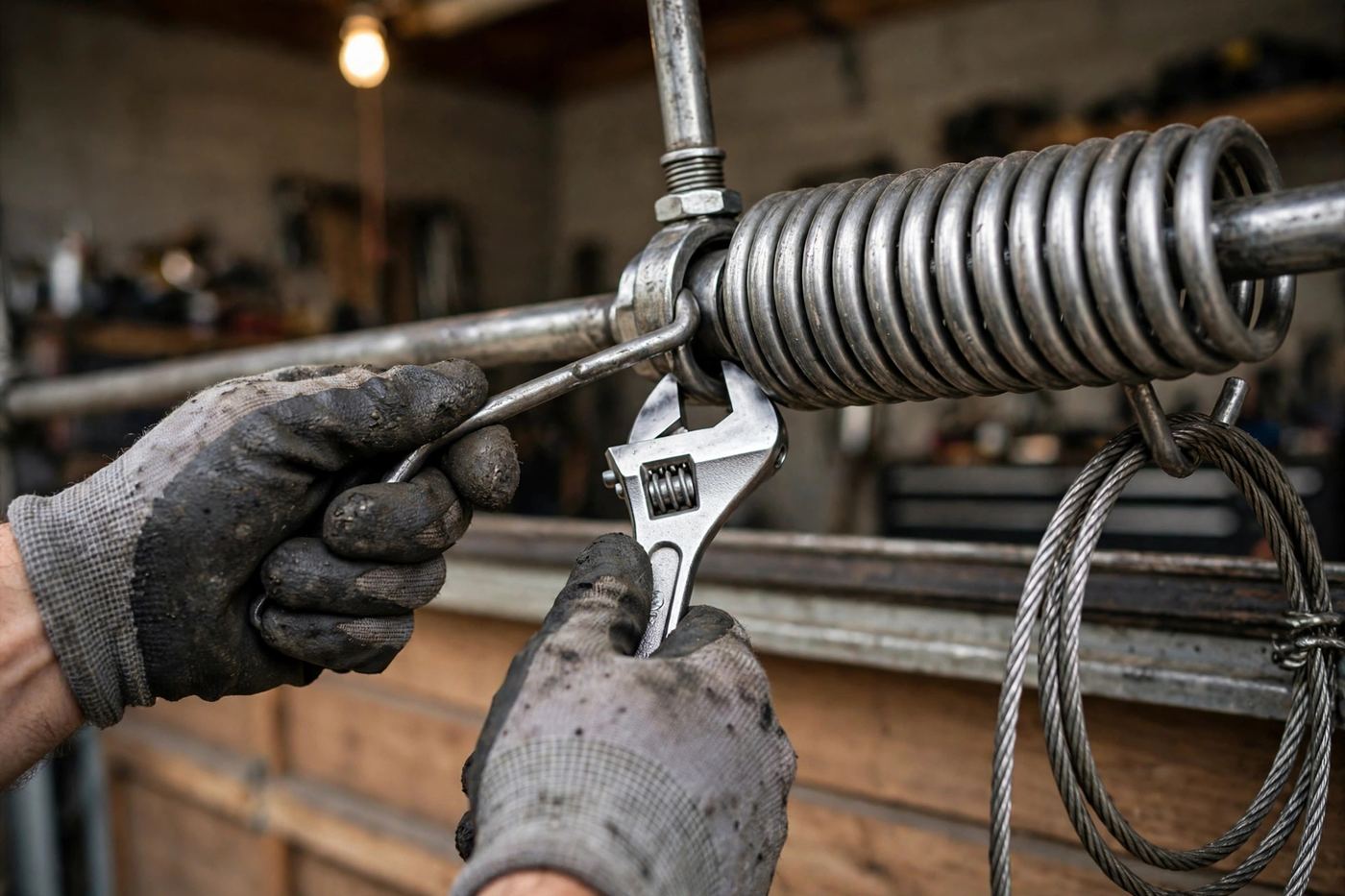 Off-Track Garage Door Repair — garage door technician at work